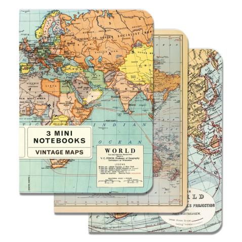 Mini caderno Cavallini 10x14cm c/3 V. World Maps