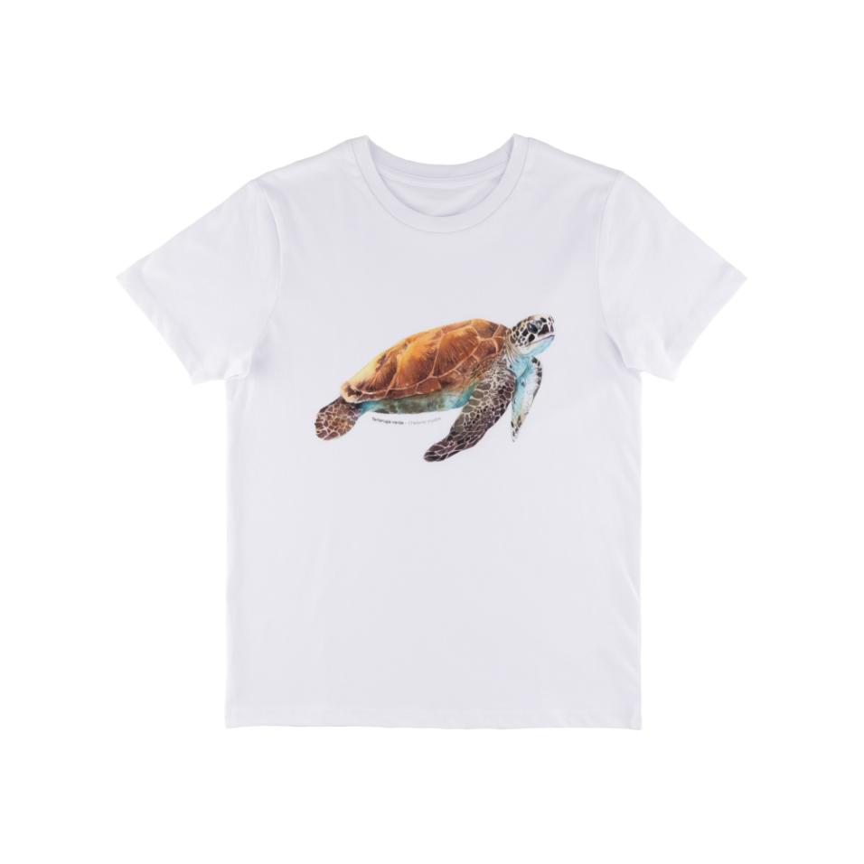 T-shirt Branca Orgânica| Tartaruga - Verde