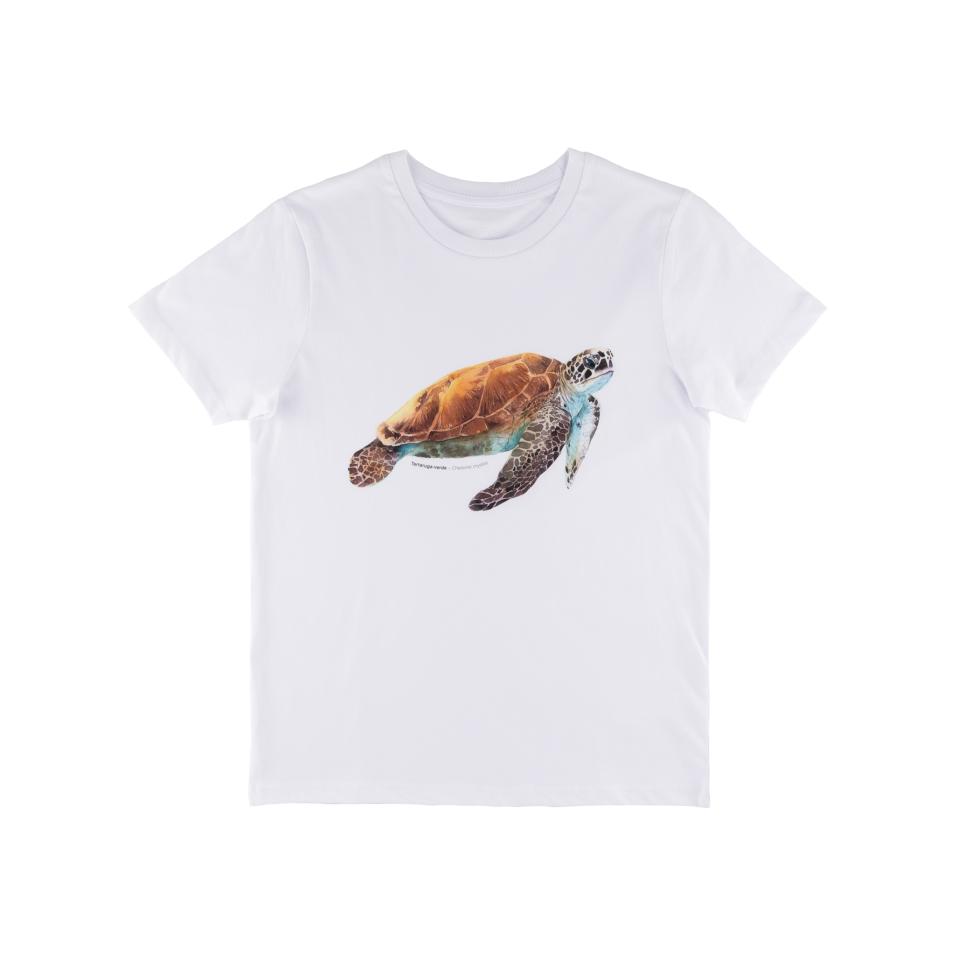 T-shirt Branca Orgânica| Tartaruga - Verde